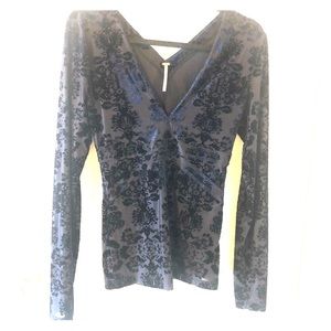 Free People Velvet Burnout Damask V-Neck Long-Sleeve